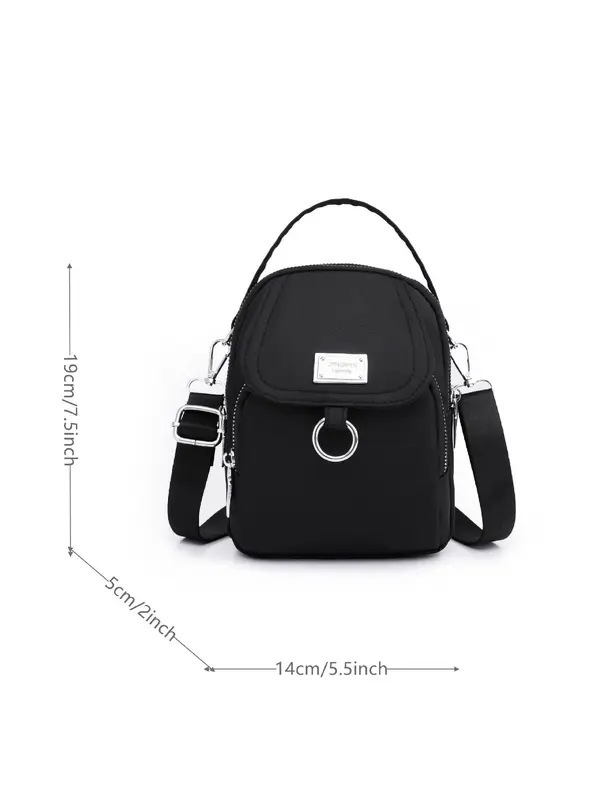 Women's Solid Color Metal Patched Design Zipper Crossbody Bag, Sling Purse, Fashionable Phone Wallet Bag for Daily Used 5