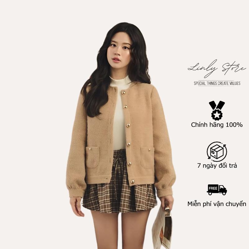 Áo cardigan nữ dáng lửng chất len lông thỏ, áo khoác kiểu tiểu thư phối cúc Linly Store A-AK4