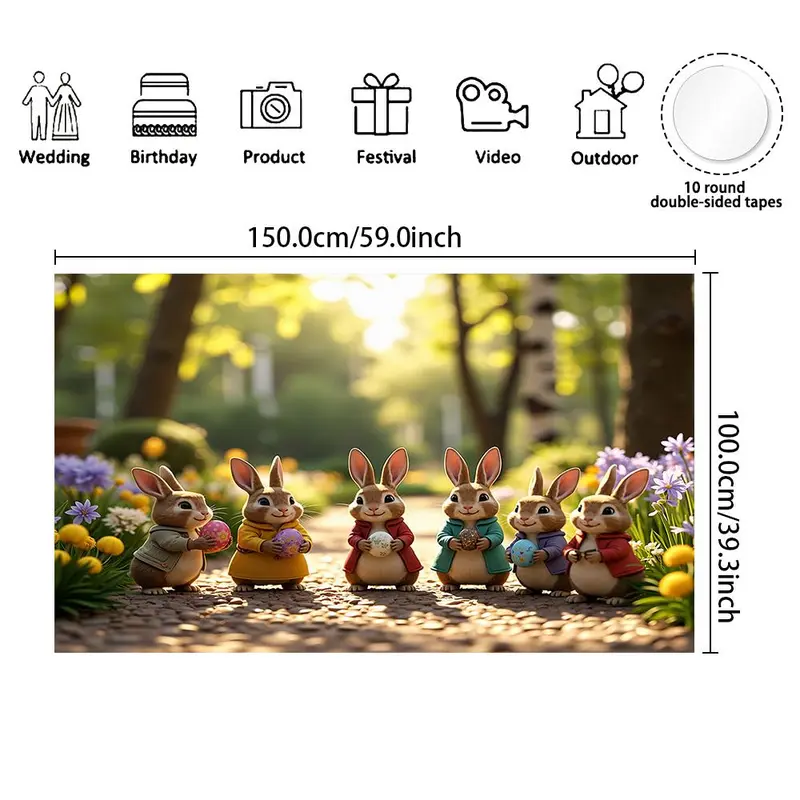 Easter Themed Backdrop, 1 Count Easter Eggs Bunny Pattern Backdrop, Party Decoration Banner for Home Living Room Bedroom, Ornaments 3