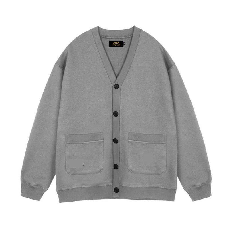 Sweater Cardigan Basic UNISEX  tebal Knitwear Pria Santai Panjang Hitam Oversize cardigan sad Kain Fleece Regular knit Crewneck 3