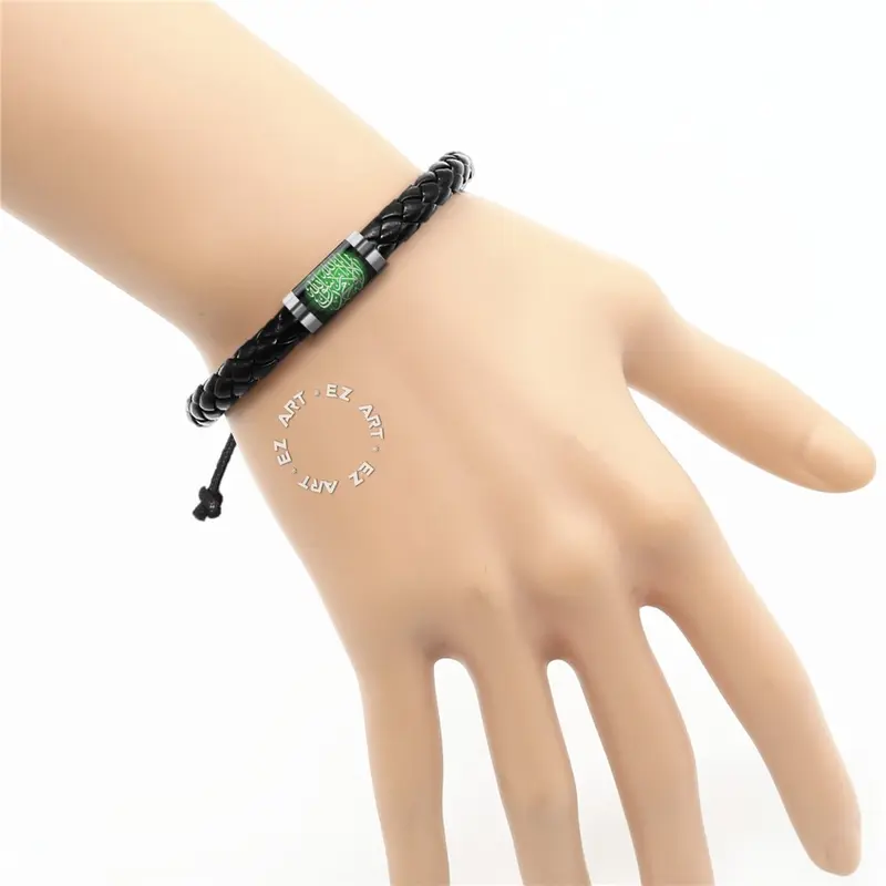 GELANG SIMPLE LAFADZ TAUHID ALLAH MUHAMMAD ISLAM MUSLIM TALI KULIT KEPANG GAMBAR KACA EPOXY TABUNG STAINLESS STEEL 2