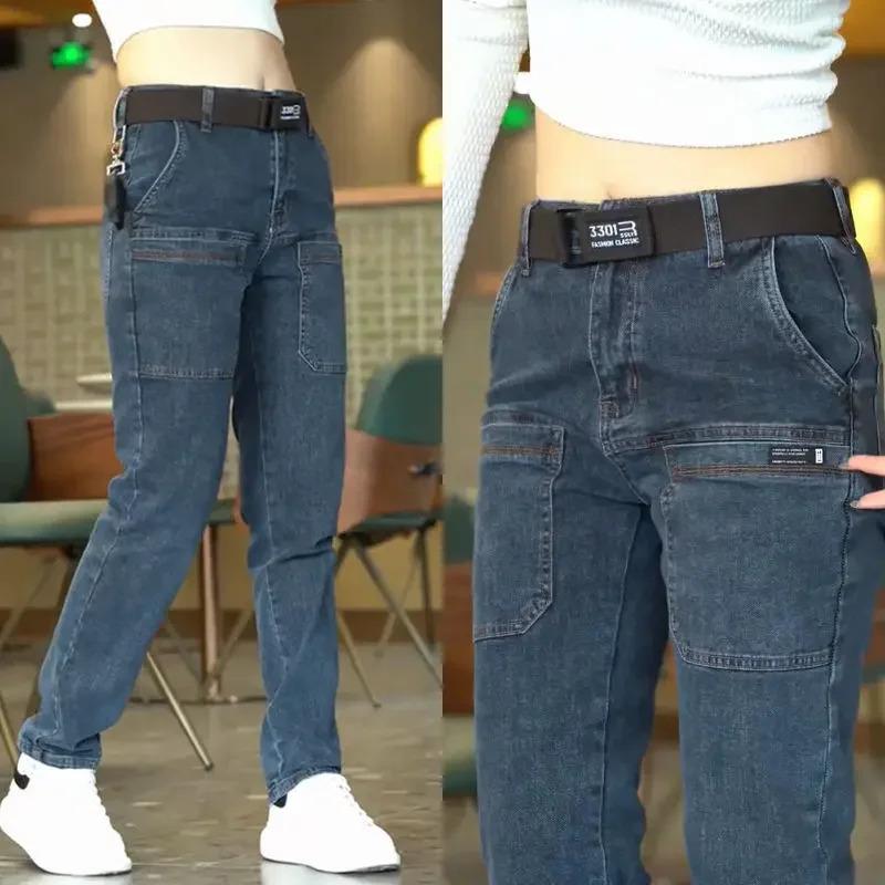 Product Introduction of Jeans men fashion Korean straight pockets casual gray blue cargo style jeans jeans 15