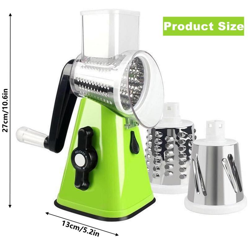 Product Introduction of Rotary Cheese Grater, Multifunctional Manual Vegetable Chopper with 3 Stainless Steel Interchangeable Blade, Hand Crank Vegetable Grater for Kitchen 1