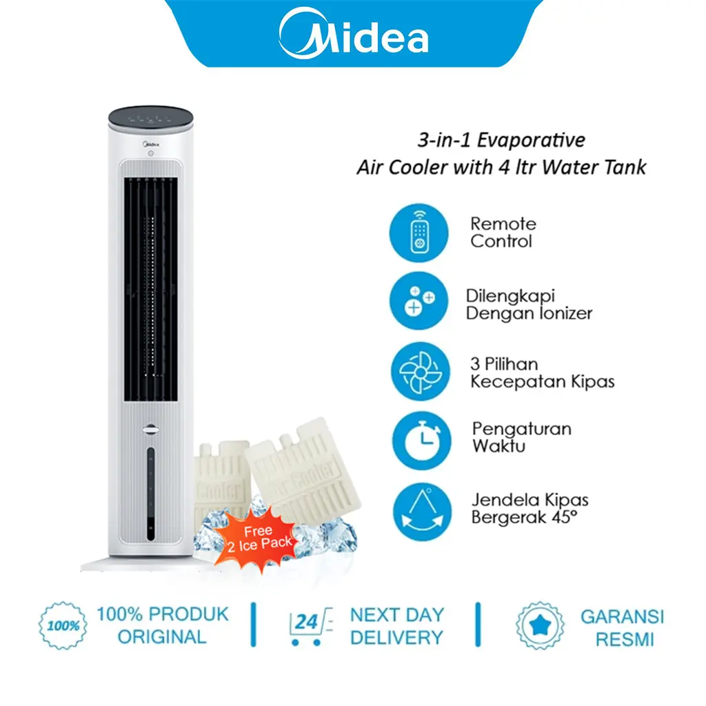 Midea 3-in-1 Evaporative Air Cooler MAC-400R0-APW 4 Liter Ionizer Diffuser Remote Control