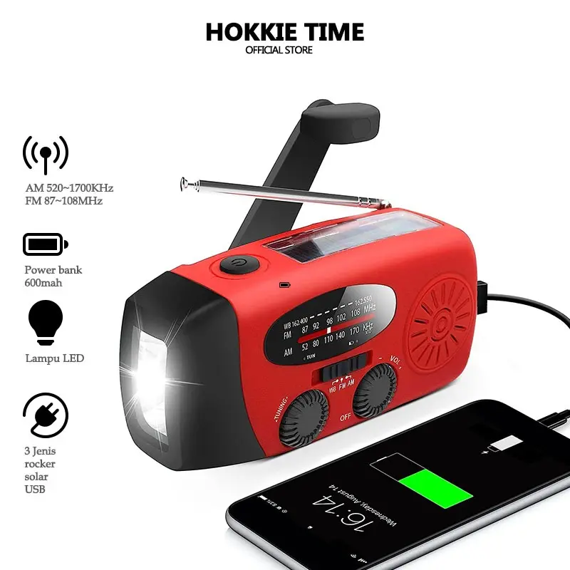 Emergency Radio 3 IN 1 Solar Power Bank / Radio Speaker FM AM Portable untuk Camping Emergency