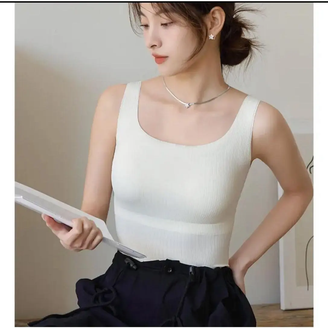 [SILKELLE]Ice Silk Seamless Outerwear Camisole Women's Chest Pad Beauty Back Underwear