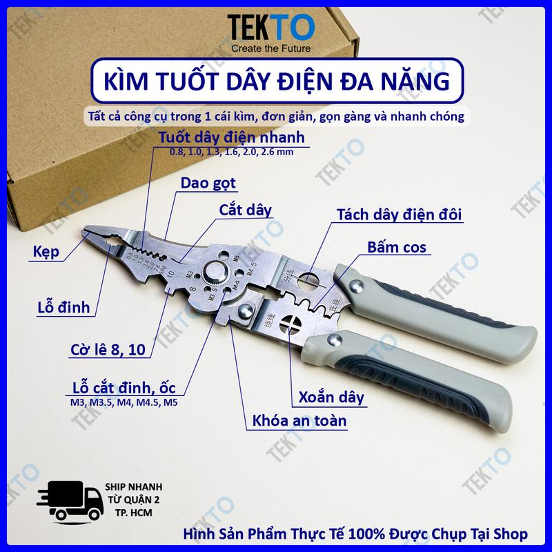Kìm tuốt dây đa năng xuất Nhật ,kềm cắt kèm bấm cos dây tách vỏ xoắn dây bằng thép không gỉ - 115