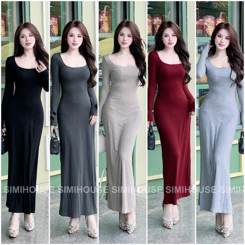VÁY BODY LEN MỊN CỔ VUÔNG TAY HOA / Đầm body len che khuyết điểm dáng xoè Women Dress
