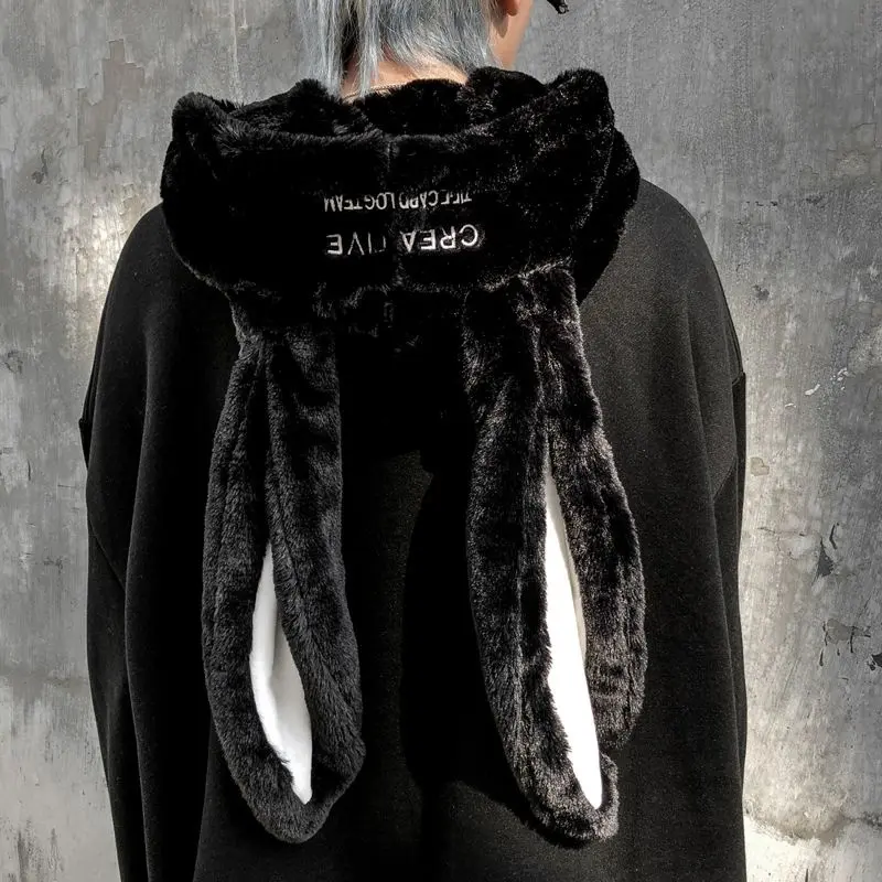 HD4 Áo hoodie nỉ bông tai thỏ dài siêu to khổng lồ chữ ngực thêu đáng yêu, mũ lông mềm unisex nam nữ 3