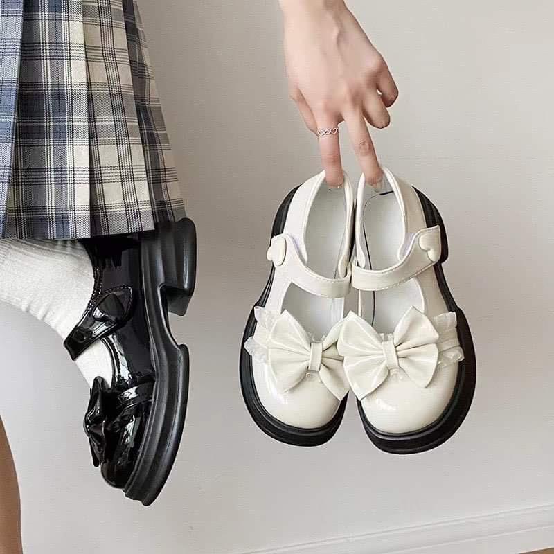 Giày lolita búp bê nữ đế 5cm gắn nơ siêu xinh sang chảnh mẫu mới phong cách tiểu thư GD018