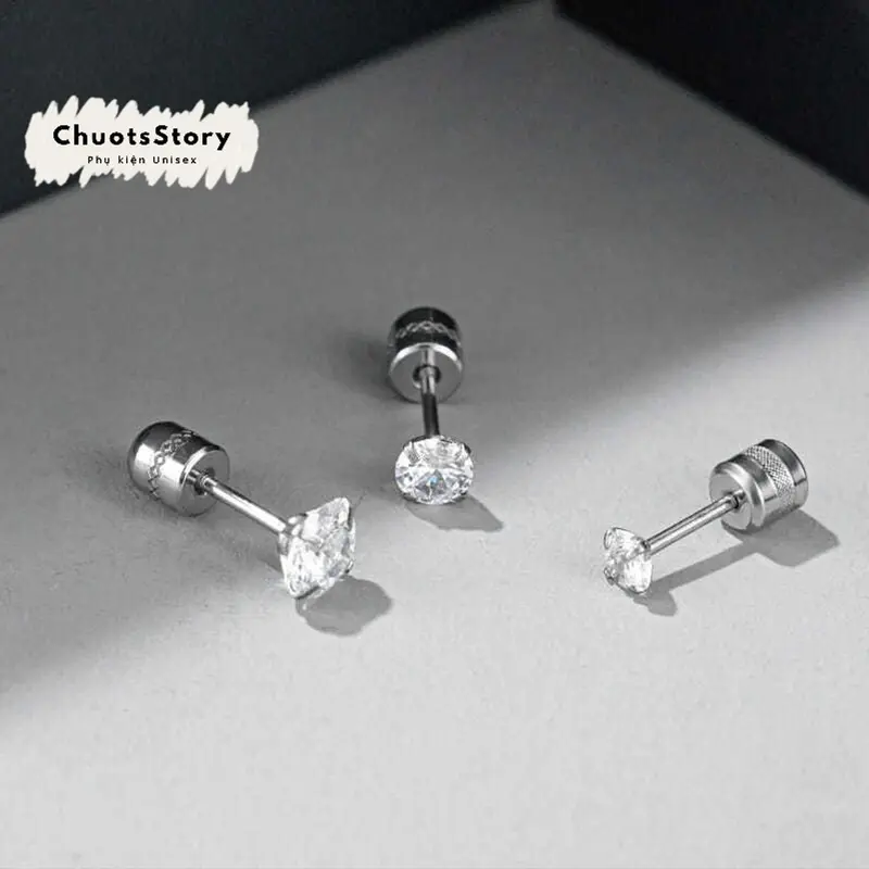 Khuyên tai titan nam không gỉ đá trơn đơn chốt xoắn , bông tai titan nam không gỉ unisex cá tính - KT125 - ChuotsStory khuyên  tai 2