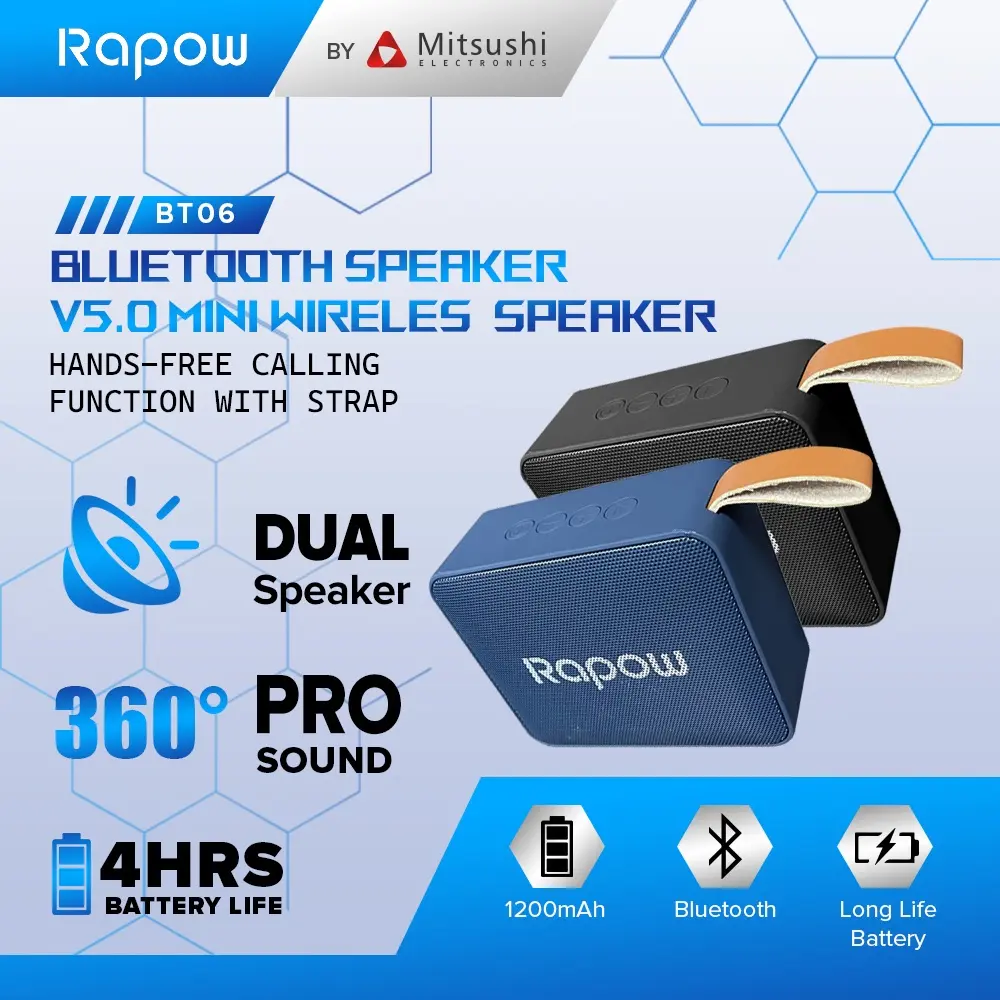 Rapow By Mitsushi BT06 Bluetooth Speaker 3D Stereo Super Surround Sound Portable Wireless Speaker Audio Connection For Smartphone