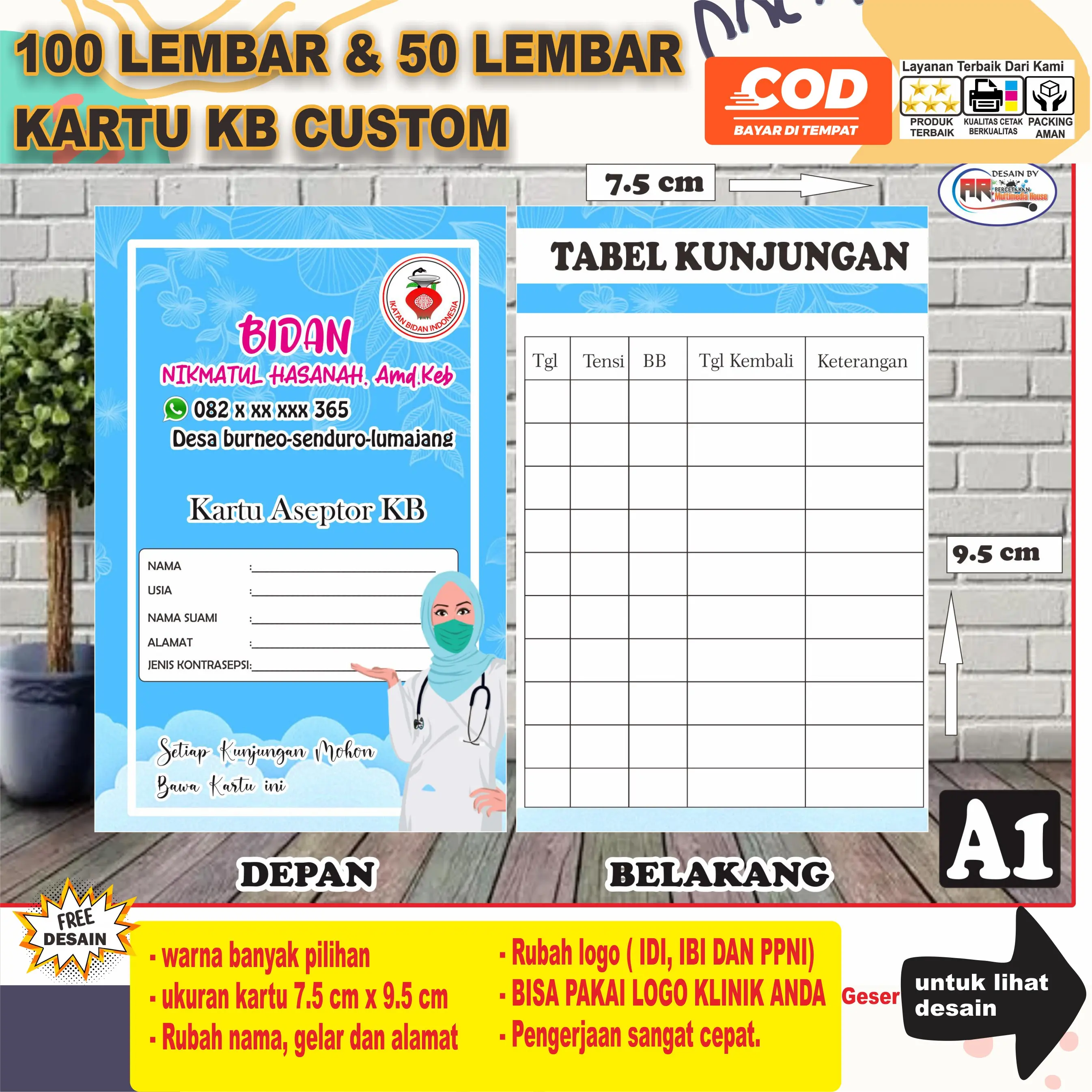 100 LEMBAR Kartu Akseptor KB - Kartu KB (FULL Warna)