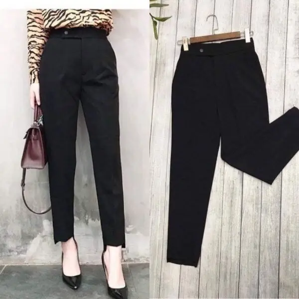 Quần gấu lệch cạp nhê chất tuyết mưa Pants Nữ Baggy 1