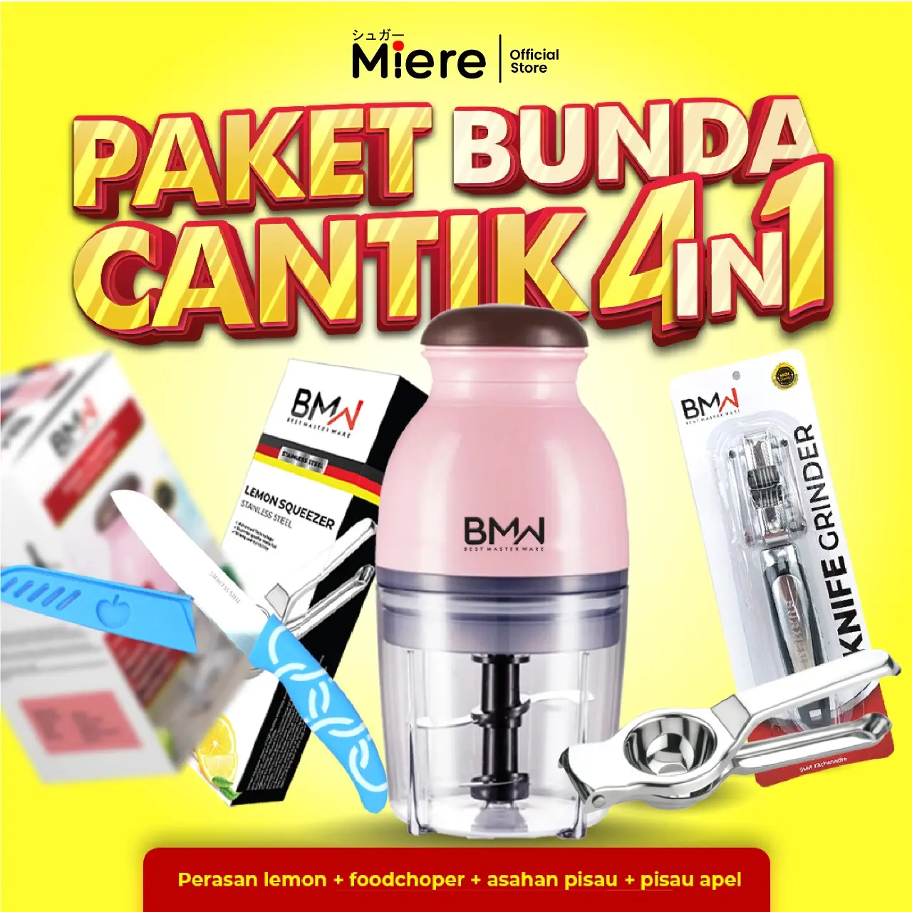 Miere Home -  Paket Dapur Bunda Cantik Blender Bumbu + Asahan Pisau + Perasan Lemon Bahan Stainless Steel