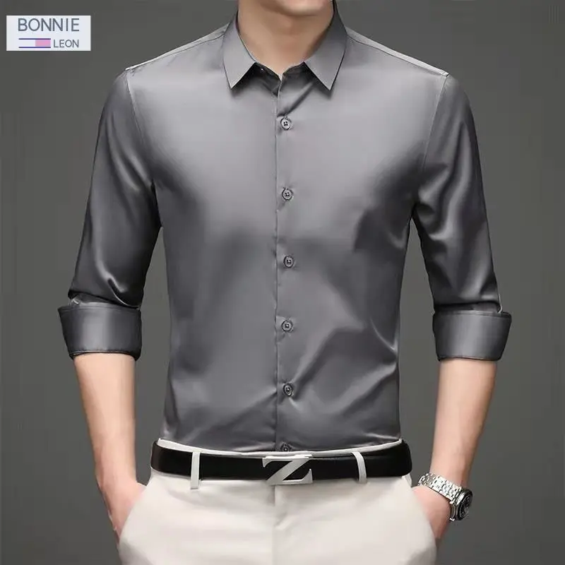 Bonnieleon Ice silk long-sleeved shirt men's business formal wear anti-wrinkle shirt men