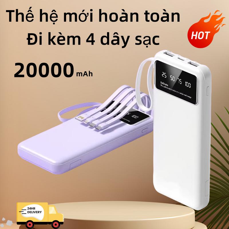 Sạc Dự Phòng Suốt 20000mAh Sạc Nhanh Fast charge PDKèm Tích Hợp 4 Dây Sạc powerbank for Samsung iPhone Android Bảo Hành 12 Tháng Pin Dự Phòng Type C