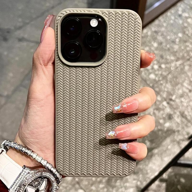 Vintage Knitted Pattern Solid Color Phone Case, 1 Count Anti-drop Mobile Phone Protector Cover, Phone Accessories Compatible with iPhone 11 12 13 14 15 Pro Max 7 8 X XR XS Max 3