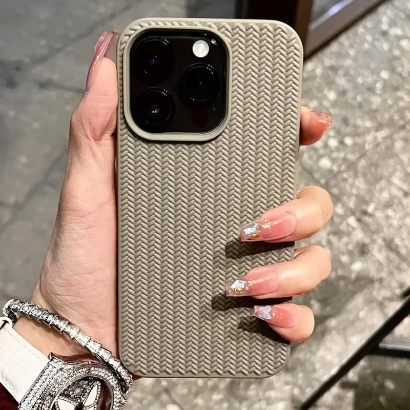 Vintage Knitted Pattern Solid Color Phone Case, 1 Count Anti-drop Mobile Phone Protector Cover, Phone Accessories Compatible with iPhone 11 12 13 14 15 Pro Max 7 8 X XR XS Max 3