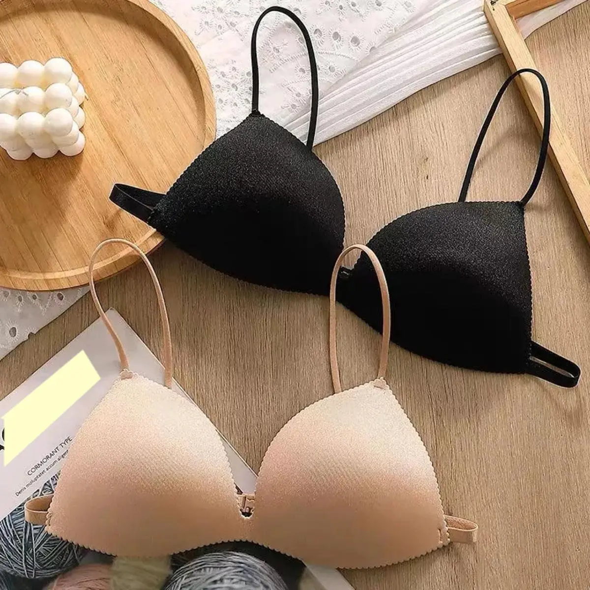 [R31]Áo bra su trơn dây 2 mảnh đệm vừa cài sau dây mảnh, Freesize 45-56kg Nữ Áo Ngực Tua Rua Women Màu Đen