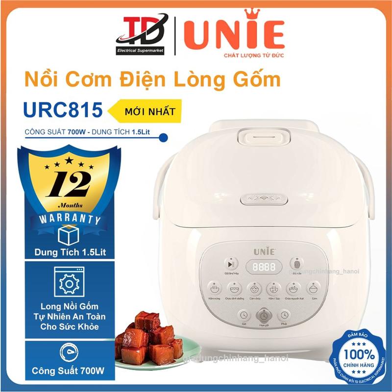 Nồi Cơm Điện Tử Unie URC815, Lòng Nồi Gốm Tự Nhiên 1.5Lit-700W, Ủ Ấm 3D, Hàng chính hãnġ
