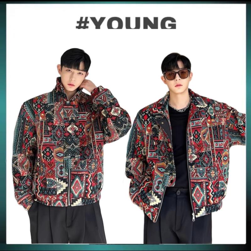  Áo Khoác Họa Tiết Thổ Cẩm -   Form Ngắn Đến Lưng   Young Local - Phong Cách Hàn Quốc Nam Menswear 