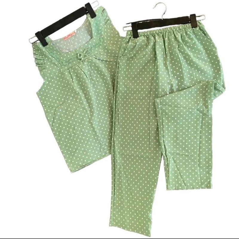 (40-75kg) Đồ bộ chấm bi chất lụa hàn quần dài 9 tấc, quần có túi 7