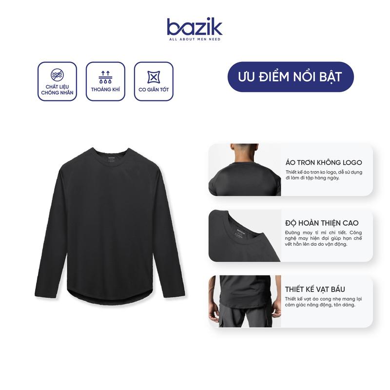 Áo Thun Dài Tay Nam BAZIK Relax Fit co giãn 4 chiều, vận động thoải mái, giữ nhiệt tốt Menswear Top Đen 7