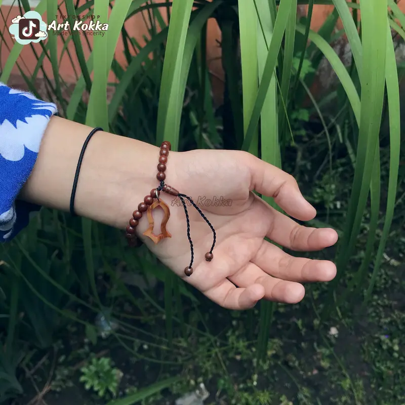 Gelang Kaokah Terompah Cutting Free Box Aesthetic Koka Kaoka Motif Bulat Tasbih bandul coklat hitam  bracelets 1