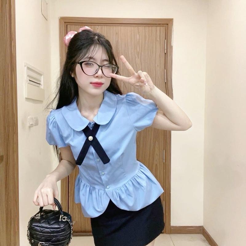 (XẢ KHO) Áo nữ thường mặc áo sơ mi cổ sen tay bồng DILYSHOP - S115