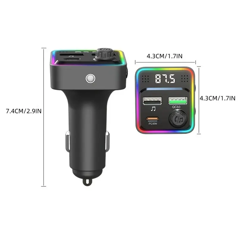 Dual USB Ports Car Charger for Phone, Car MP3 Player with Wireless FM Transmitter, Multifunctional Car Charger, Universal Car Electrical Appliances, Lights, LED 1