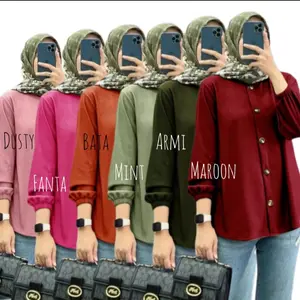 Atasan Arumi Wanita Full Kancing Bahan Crinkle Size  M L XL XXL 3XL JUMBO Kemeja Wanita Terbaru Paling Laris Banyak Varian Warna Baju Muslim Tangan Panjang