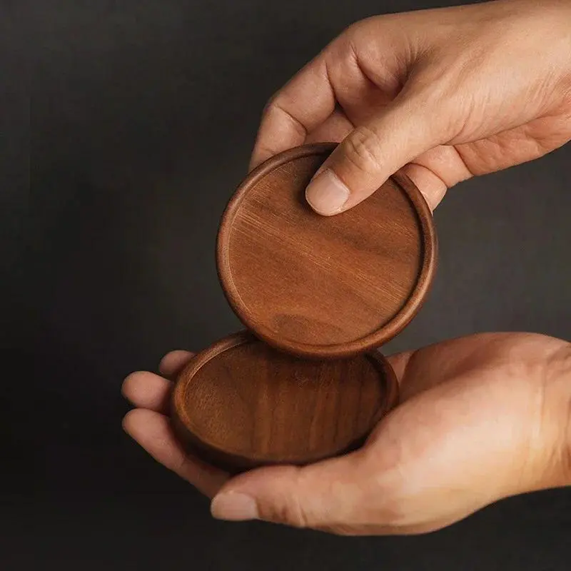 Walnut Wood Coasters Tea Coffee Cup Pad Beech Circular Drink Mat Tableware Placemats Insulation Heat Resistant Mug Holder