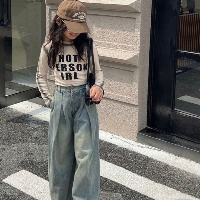 Quần suông ống rộng JEANBECO Jeans suông rộng lưng cao dành cho bé gái size đại từ 13-40kg QDXR0016