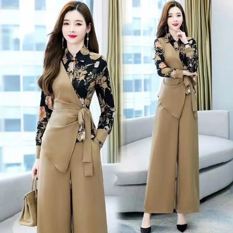 Single/Suit Two-Piece Set Early Autumn 2024 New Fashion Elegant Wide Leg Pants Suit Female Autumn