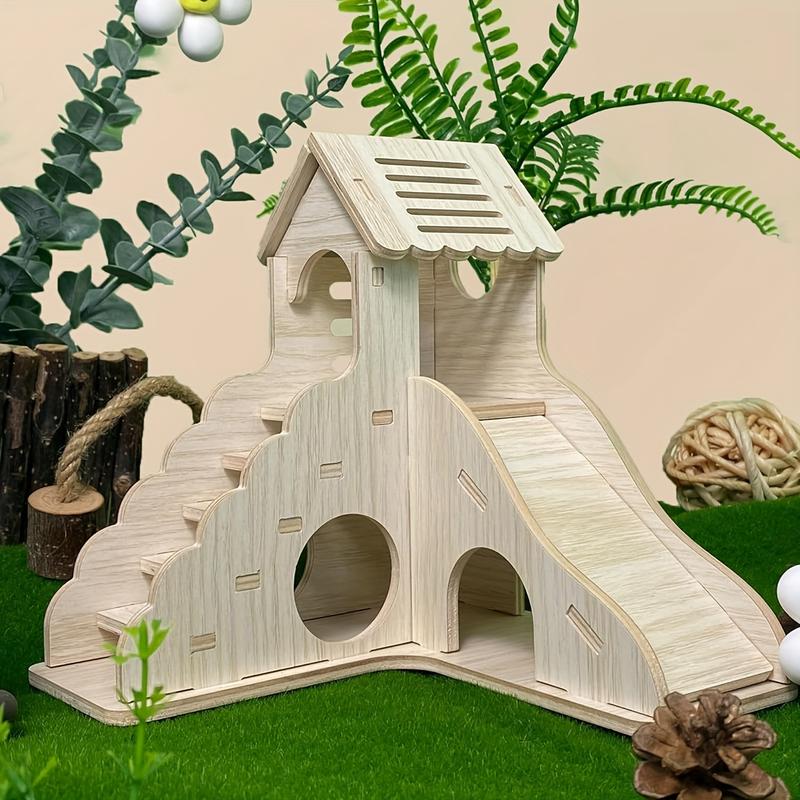 Product Introduction of Hamster Hideout Cage Accessories - Hamster House And Habitat, Wooden Cabin With Climbing Ladder And Slides For Dwarf Gerbils And Mice, Rats, Other Small Animals And More 0