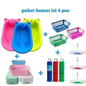 Paket 4 in 1 bak mandi RPM+keranjang baju+kernajng alma+folding hanger 30 stik
