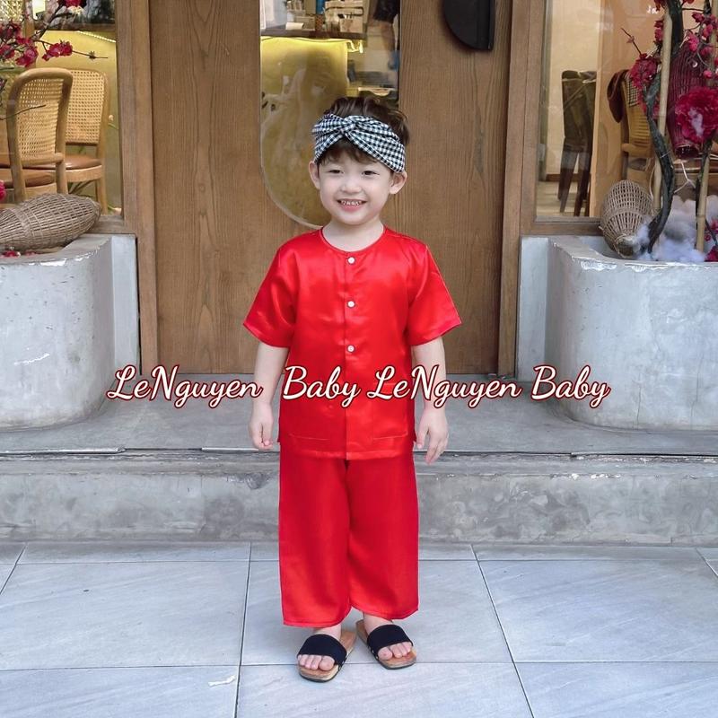 Bộ màu đỏ quấn áo bà ba trẻ em - Không kèm khăn - Chất Lụa mềm mại thấm hút mồ hôi - mặc đi học đi tiệc đi chơi cho bé