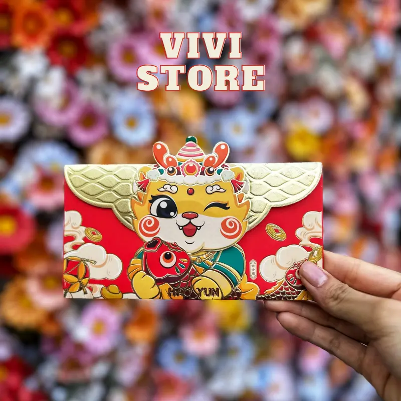 Set Lì Xì Rồng ngang 2024, ánh nhũ vàng, Mẫu Rồng Năm Mới Giáp Thìn, chất liệu giấy tổng hợp cao cấp - ViviStore 5