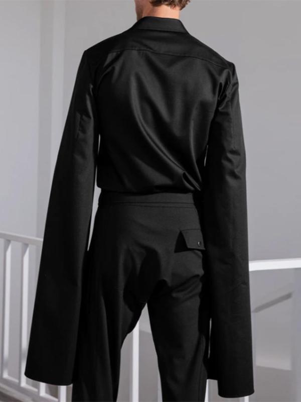 Men's Button Front Cloak Sleeve Shirt, Loose Casual Split Detail Extra-long Sleeve Top, Fashion Men's Clothes for Daily Wear 1