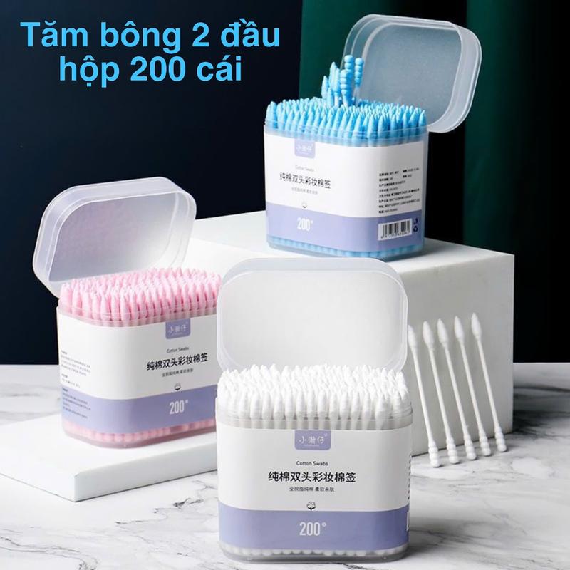 Tăm bông cán gỗ 2 đầu, bịch 100 cây, tiết kiệm trong việc vệ sinh mi, tháo mi (dụng cụ nối mi) 2