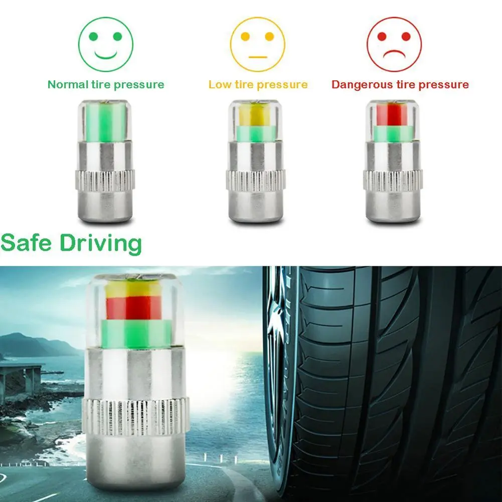 1/4pcs Tyre Pressure Monitoring Alarm Car Motorbike Universal Wheel Valve Cap Tyres Pressure Indicator External Valve Detection Tool