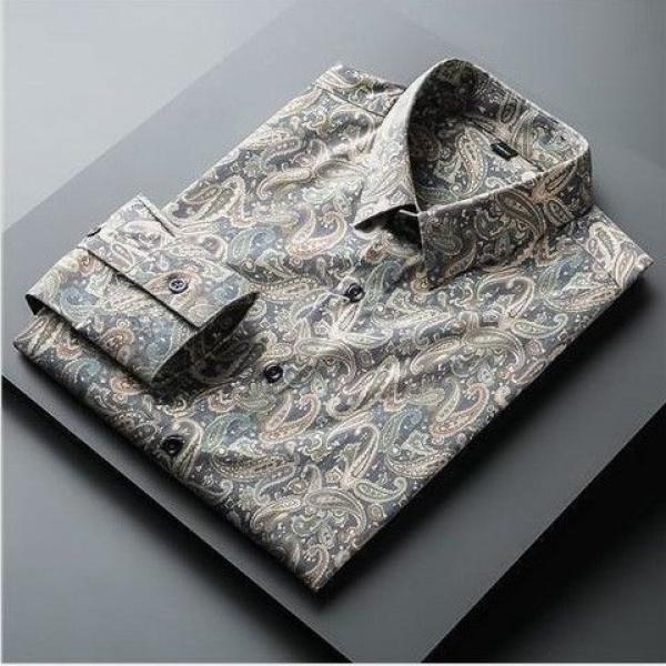 Áo Sơ Mi Nam Mới, Dài Tay, Mỏng, In Họa Tiết Paisley, Cao Cấp Và Giá Cả Phải Chăng, Sang Trọng, Thời Trang, Không Cần Ủi Menswear 3