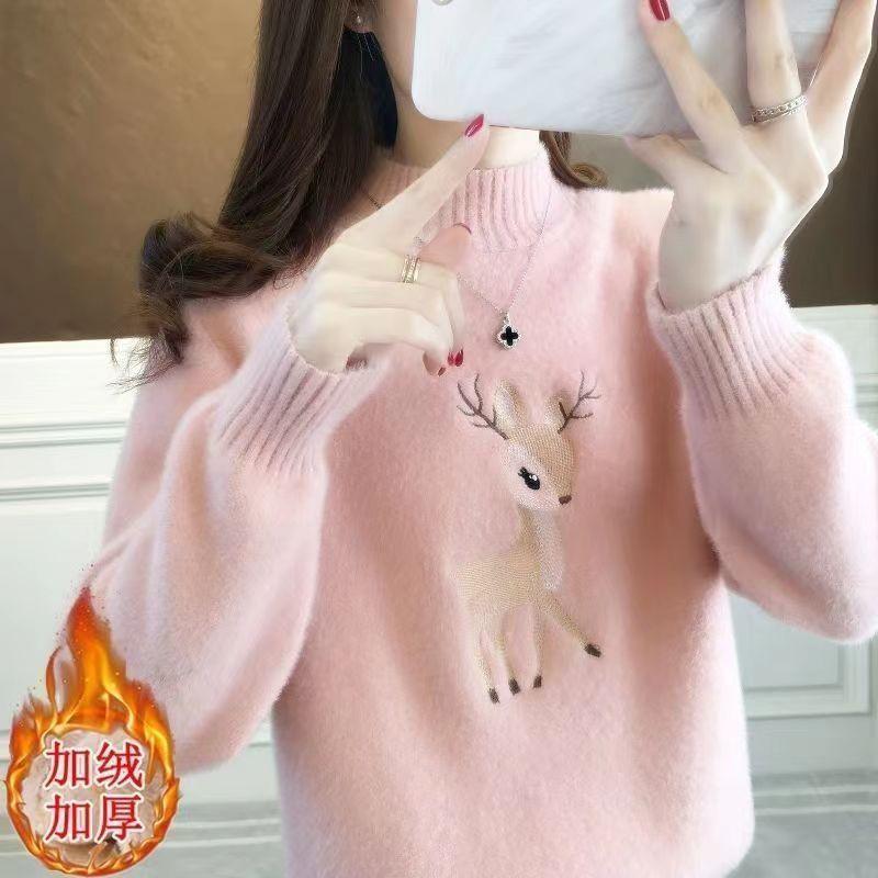 Áo Len Dệt Kim, Len Tương Tự Lông Chồn Màu Xanh Lá Cây, Dành Cho Phụ Nữ, Dáng Rộng Vừa Vặn, Cổ Giả, Dày, Thích Hợp Cho Mùa Thu Và Mùa Đông, Áo Lớp Cơ Sở Cho Phụ Nữ, Thích Hợp Cho Học Sinh, Hàng Mới Về Năm 2024 6