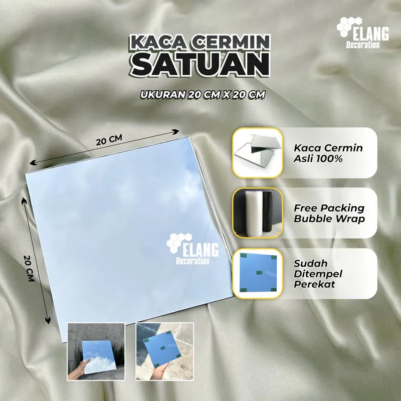 Kaca Cermin Aesthetic (PAKET HEMAT ISI 15 PCS) Ukuran 20CM X 20CM Tebal 2MM / Kaca Cermin Rectangular ASLI KACA 100% dapat disesuaikan vertikal 1