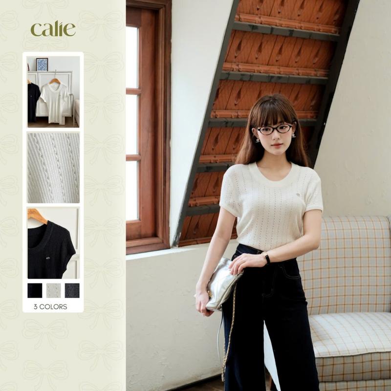 [BST Mini T3] Áo Dệt Kim Cổ Tròn  Calie AL162 Basic Đơn Giản, Chất Liệu Thoáng Mát Dễ Phối Đồ, Nữ Tính, Thích Hợp Đi Chơi, Đi Làm