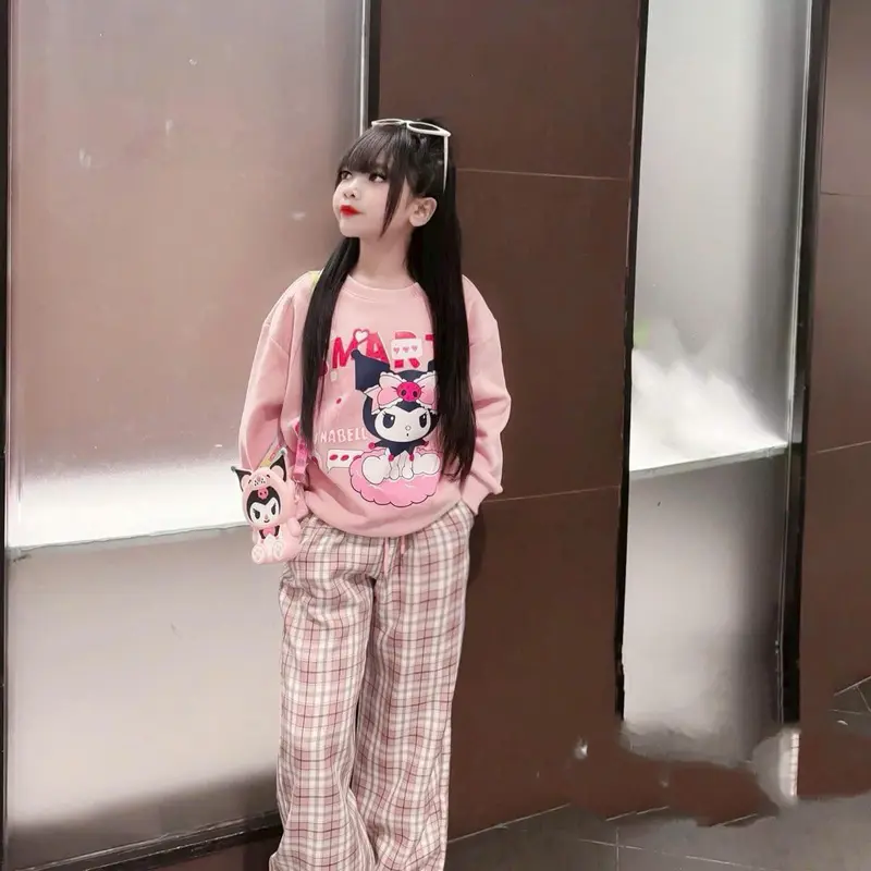 (MS17) SET BỘ NỈ DA CÁ IN HÌNH KUROMI, ÁO + QUẦN ỐNG XUÔNG KẺ CARO CHO BÉ GÁI DỄ THƯƠNG , SIZE 10-44 KG quần áo  cho bé gái 2