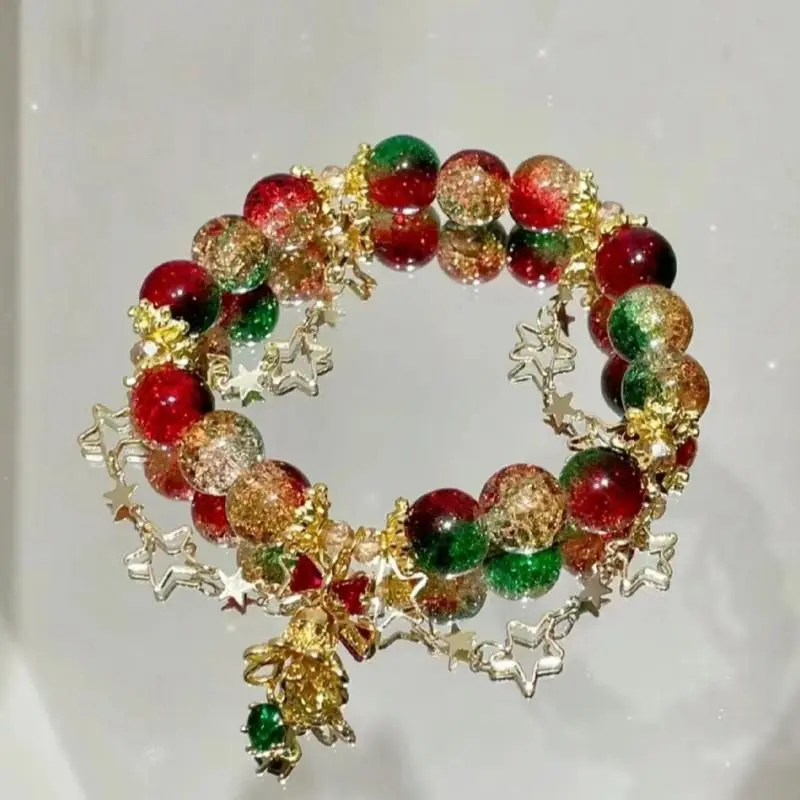 Vòng Tay Đính Cườm, Xiaohongshu Cùng Phong Cách, Tráng Nơ, Vòng Tay Tạo Không Khí Giáng Sinh, Vàng Kim, Thích Hợp Cho Năm Mới, [Giáng Sinh Vàng] 1