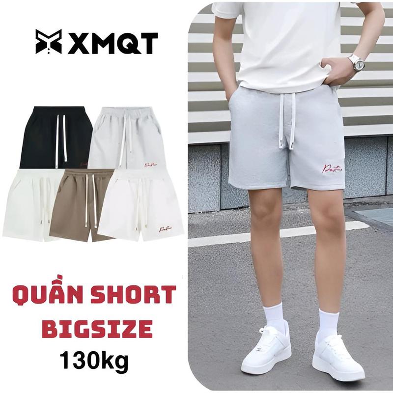 ( BIGSIZE ) Quần short BIGISZE XMQT thêu chữ nam dáng trên gối chất liệu nỉ 2 da co giãn tốt, lên form chuẩn, không bai xù menswear XMQT