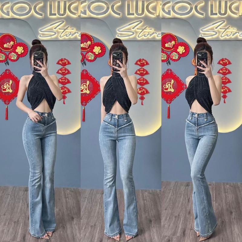 Q18 - Quần Jean Ống Loe Cạp Phối Cách Điệu - Ngọc Lucie Nữ Women